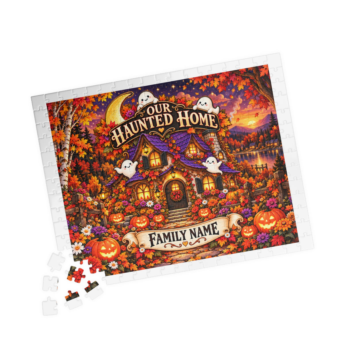 Our Haunted Home Personalized Halloween Jigsaw Puzzle – Custom Family Name