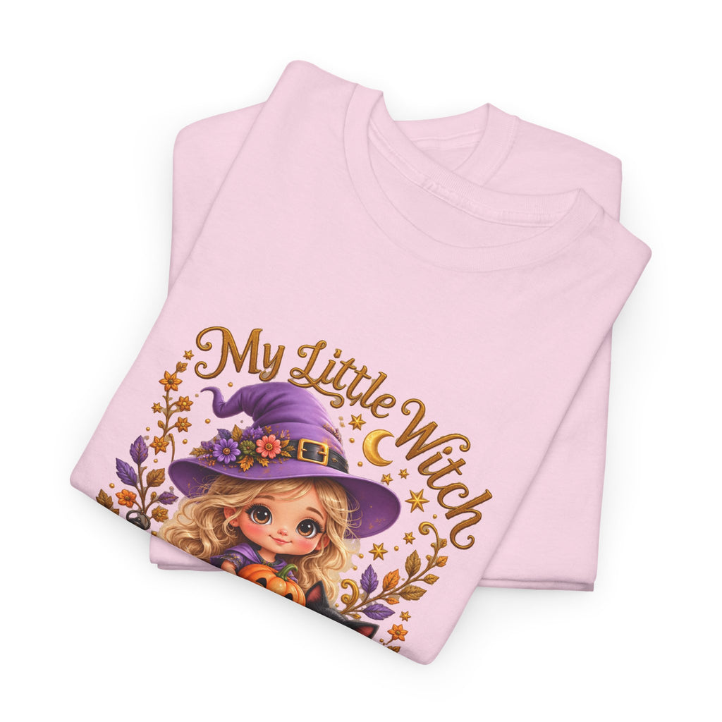 Personalized Little Witch Halloween Shirt – Custom Name Tee – Cute Witch and Black Cat Design