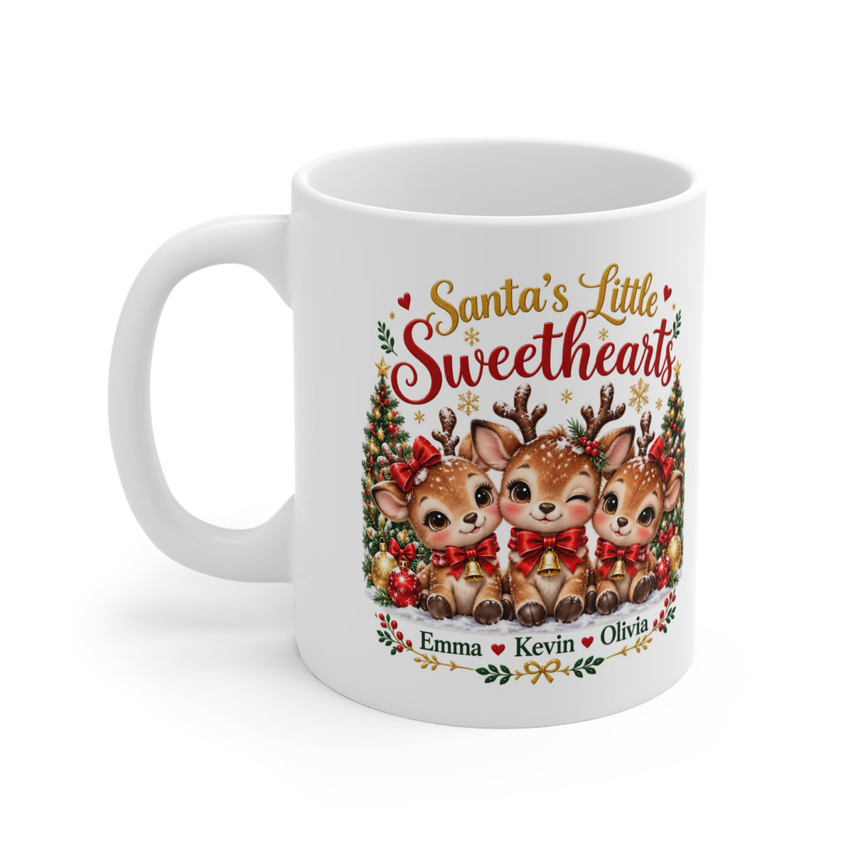 Santa’s Little Sweethearts Personalized Christmas Mug – Custom Reindeer Gift, 11oz