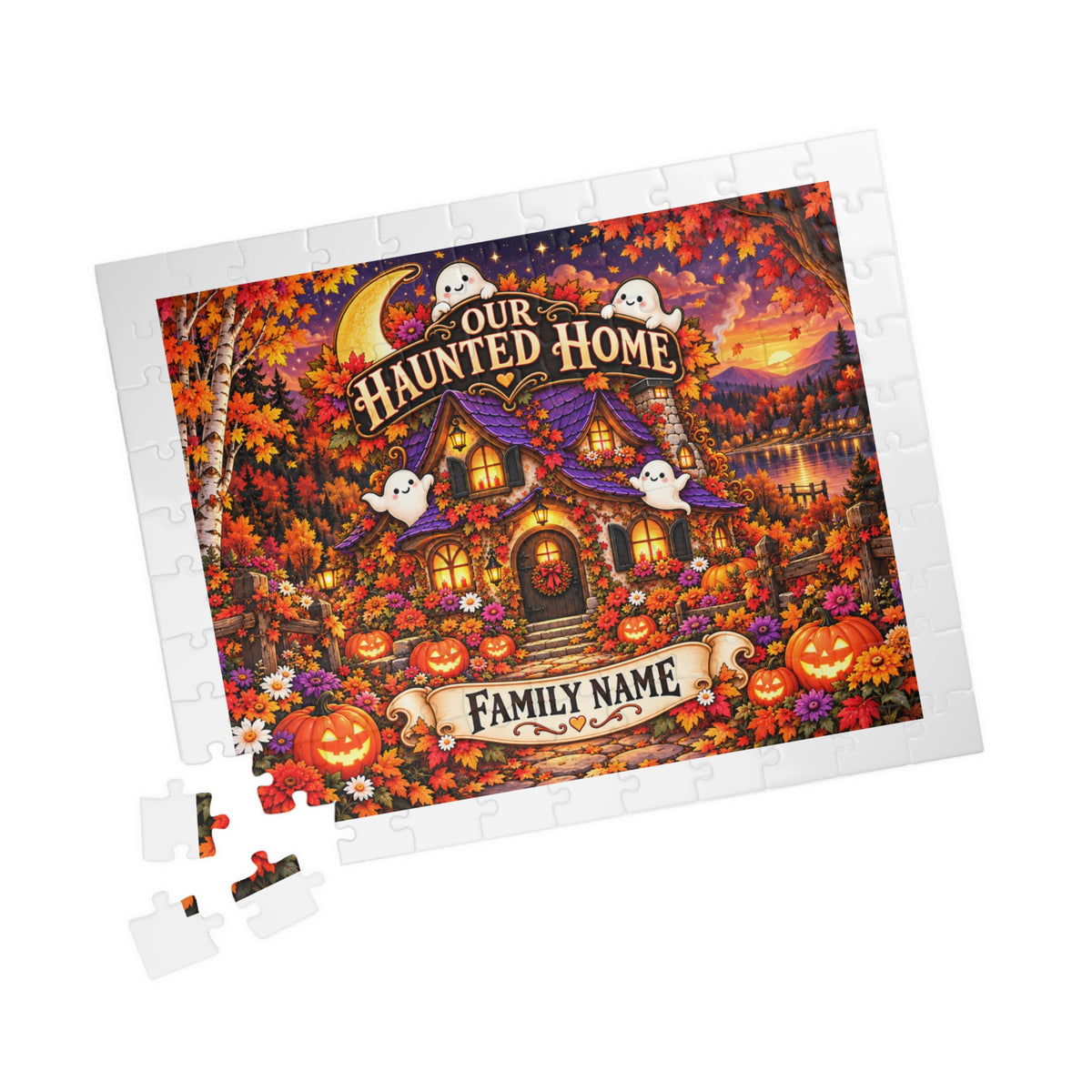 Our Haunted Home Personalized Halloween Jigsaw Puzzle – Custom Family Name
