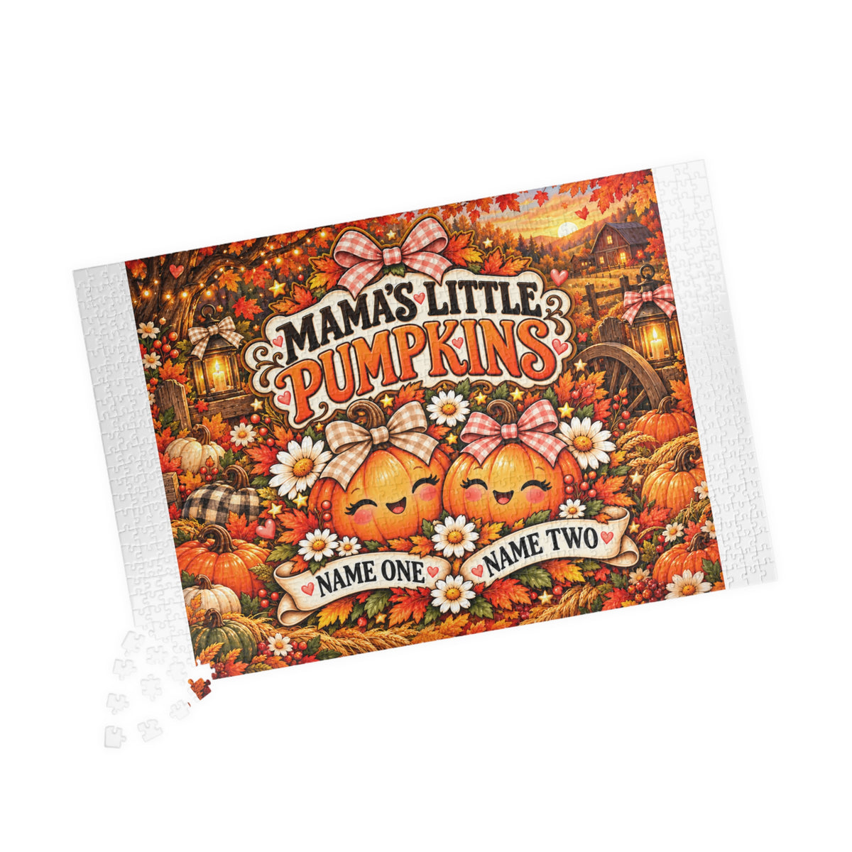 Mama’s Little Pumpkins Personalized Halloween Jigsaw Puzzle – Custom Two Names