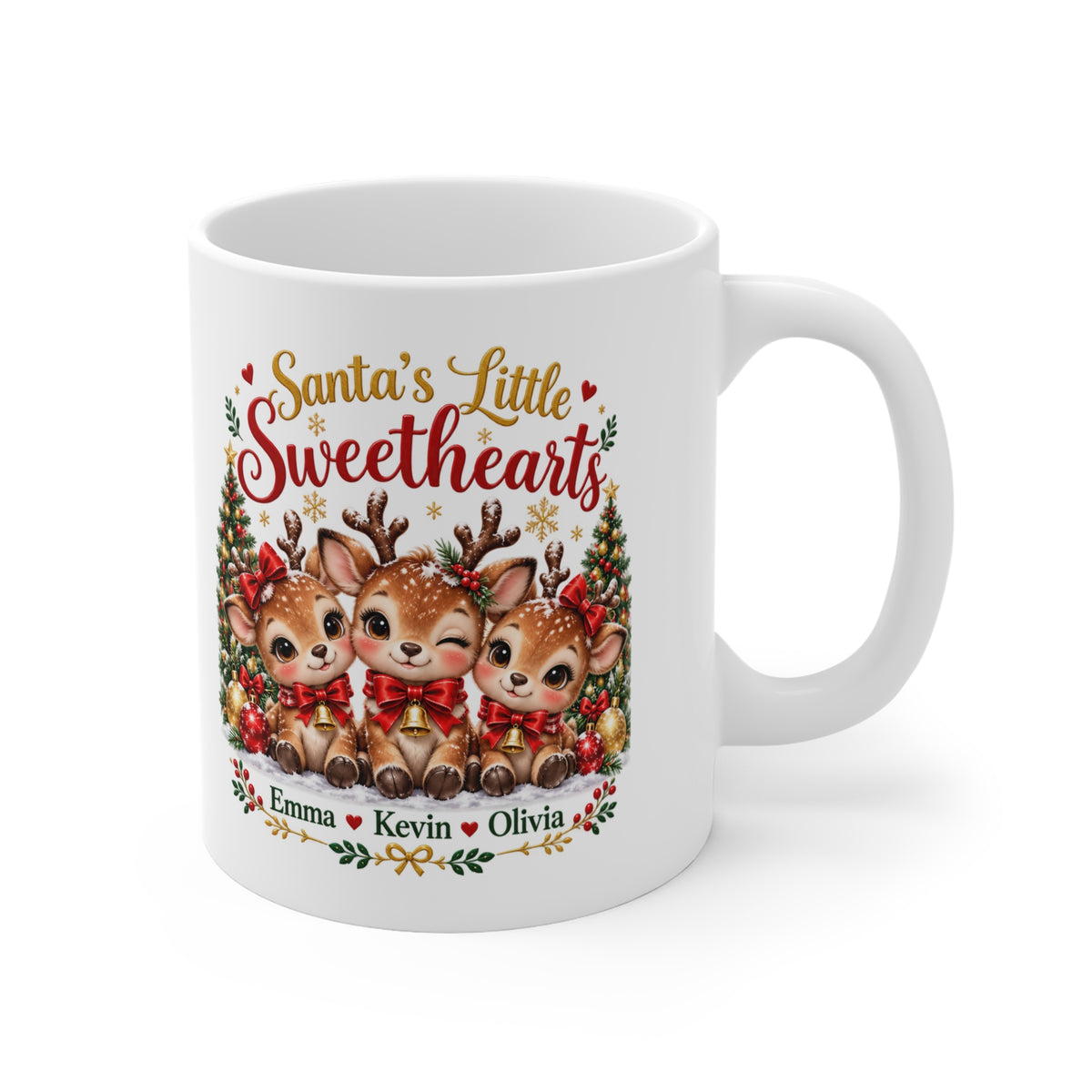 Santa’s Little Sweethearts Personalized Christmas Mug – Custom Reindeer Gift, 11oz