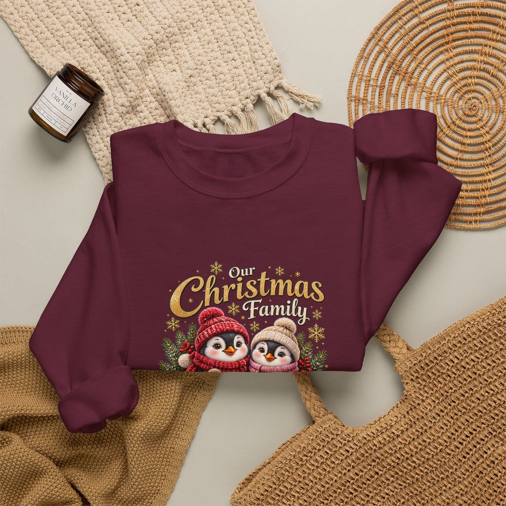 Personalized Penguin Family Christmas Sweatshirt – Custom Family Name Holiday Gift