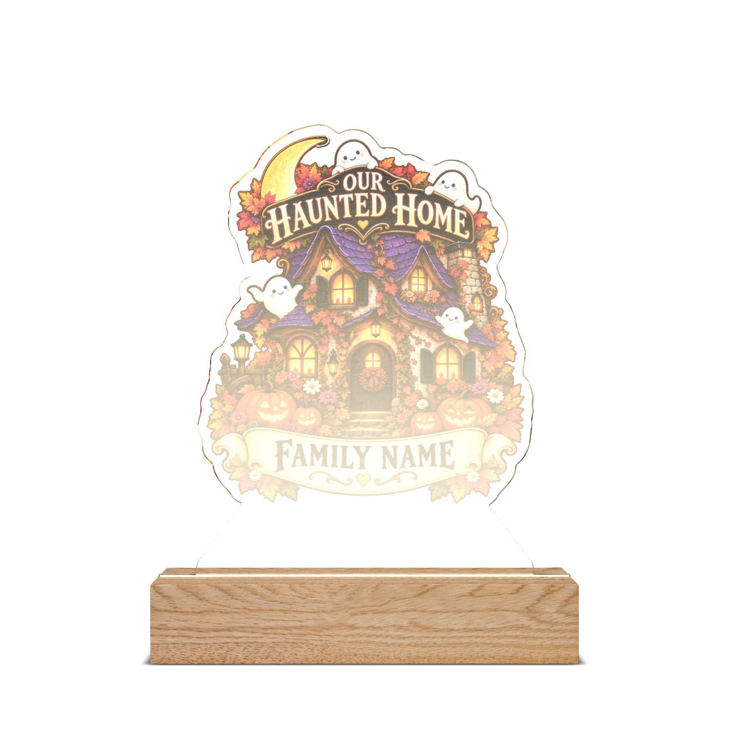 Our Haunted Home Personalized Halloween Acrylic Night Light – Custom Family Name