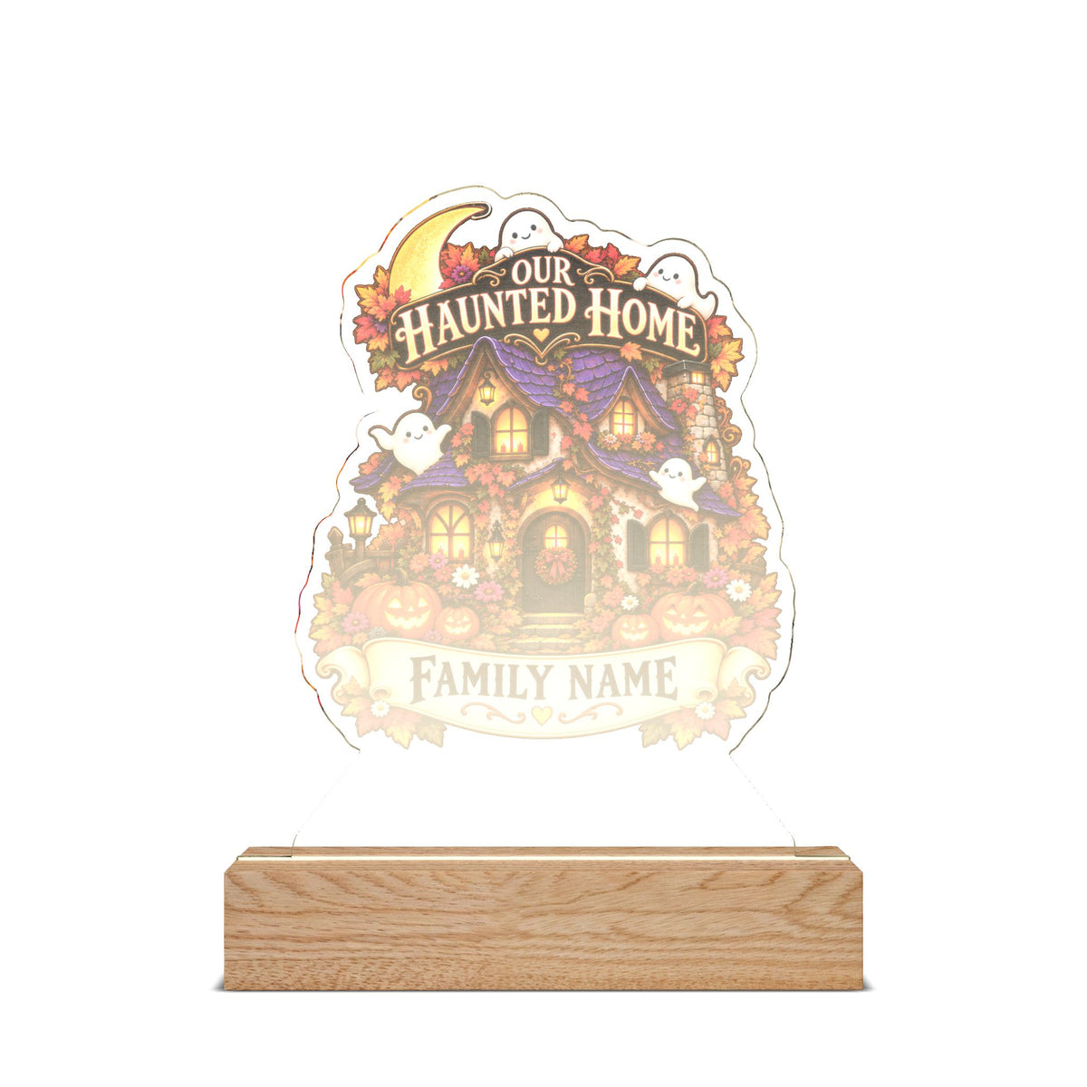 Our Haunted Home Personalized Halloween Acrylic Night Light – Custom Family Name