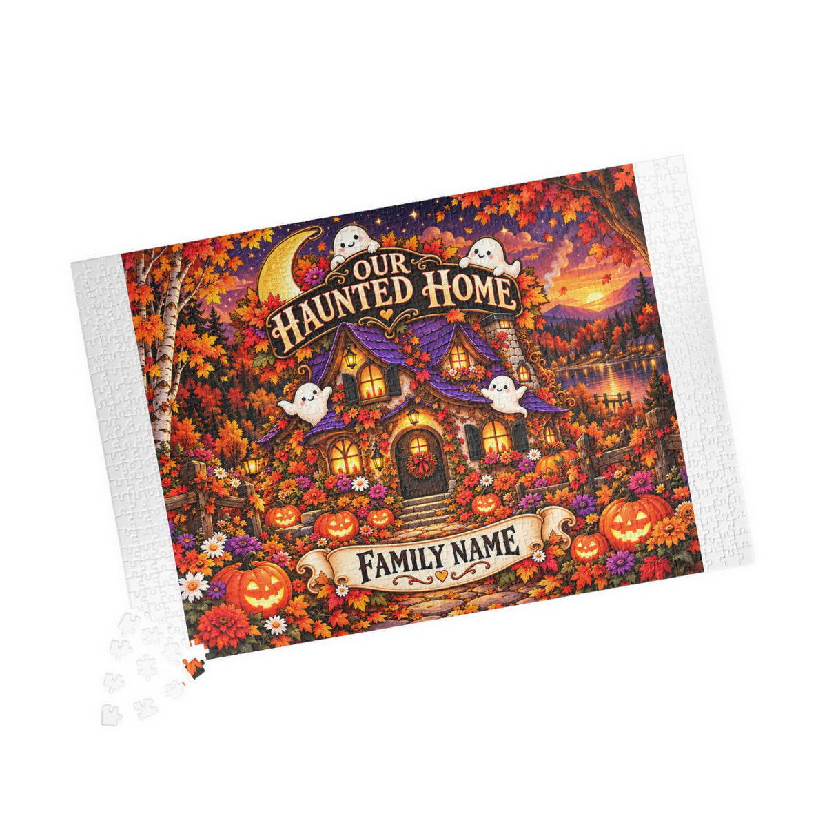 Our Haunted Home Personalized Halloween Jigsaw Puzzle – Custom Family Name