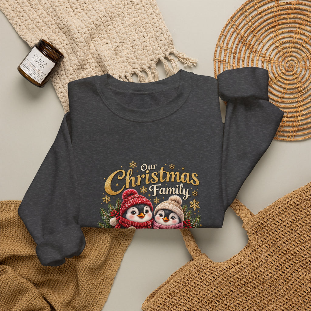 Personalized Penguin Family Christmas Sweatshirt – Custom Family Name Holiday Gift