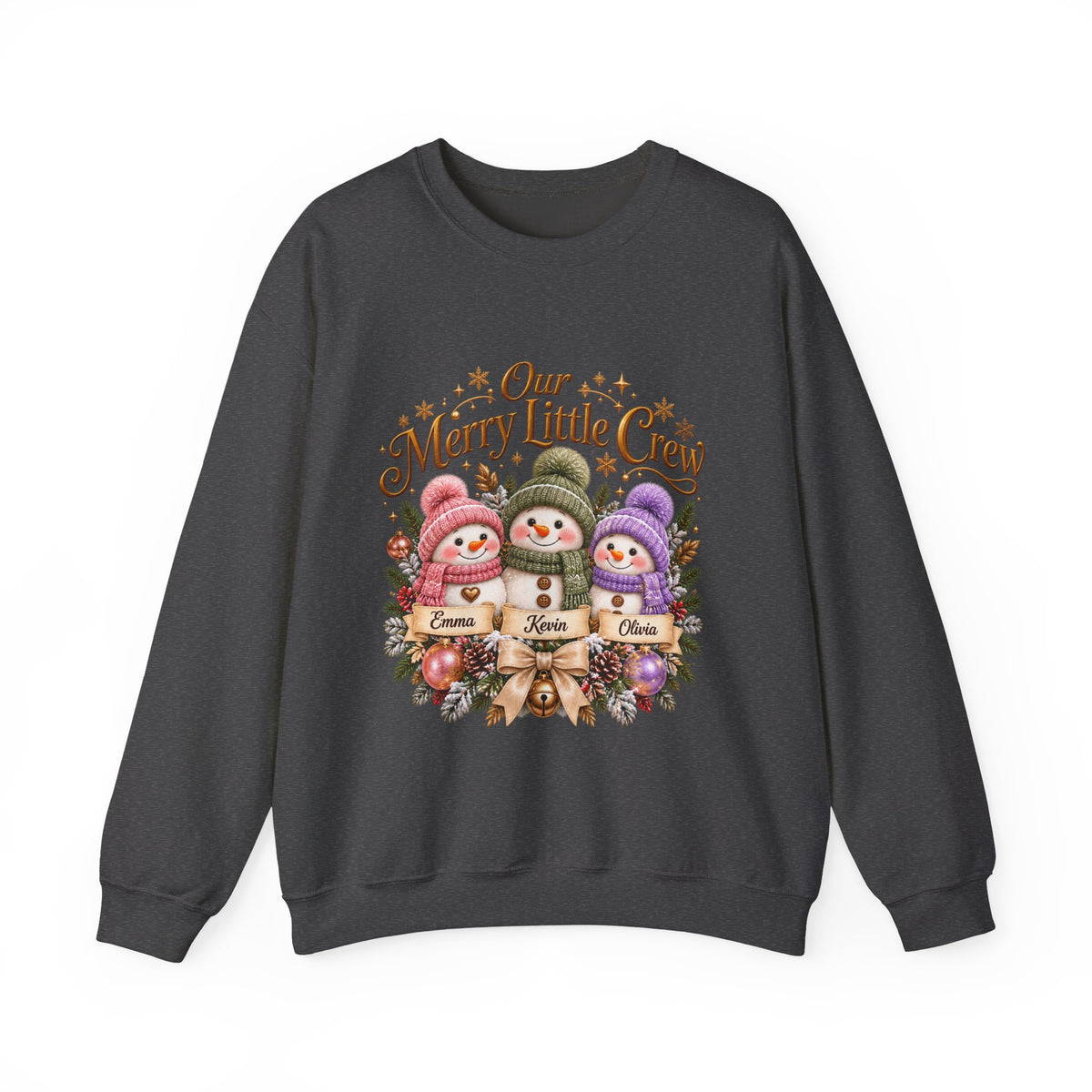 Personalized Snowman Christmas Sweatshirt – Our Merry Little Crew – Custom Kids Names