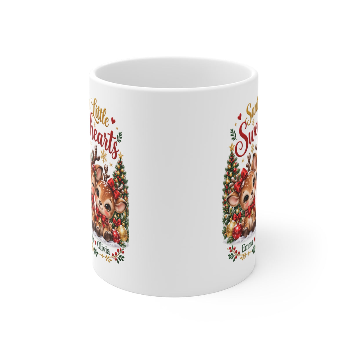 Santa’s Little Sweethearts Personalized Christmas Mug – Custom Reindeer Gift, 11oz