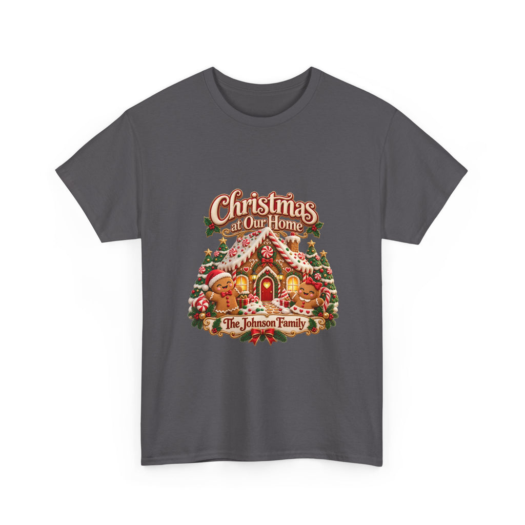 Personalized Family Christmas Shirt – Custom Family Name Gingerbread House Holiday Tee