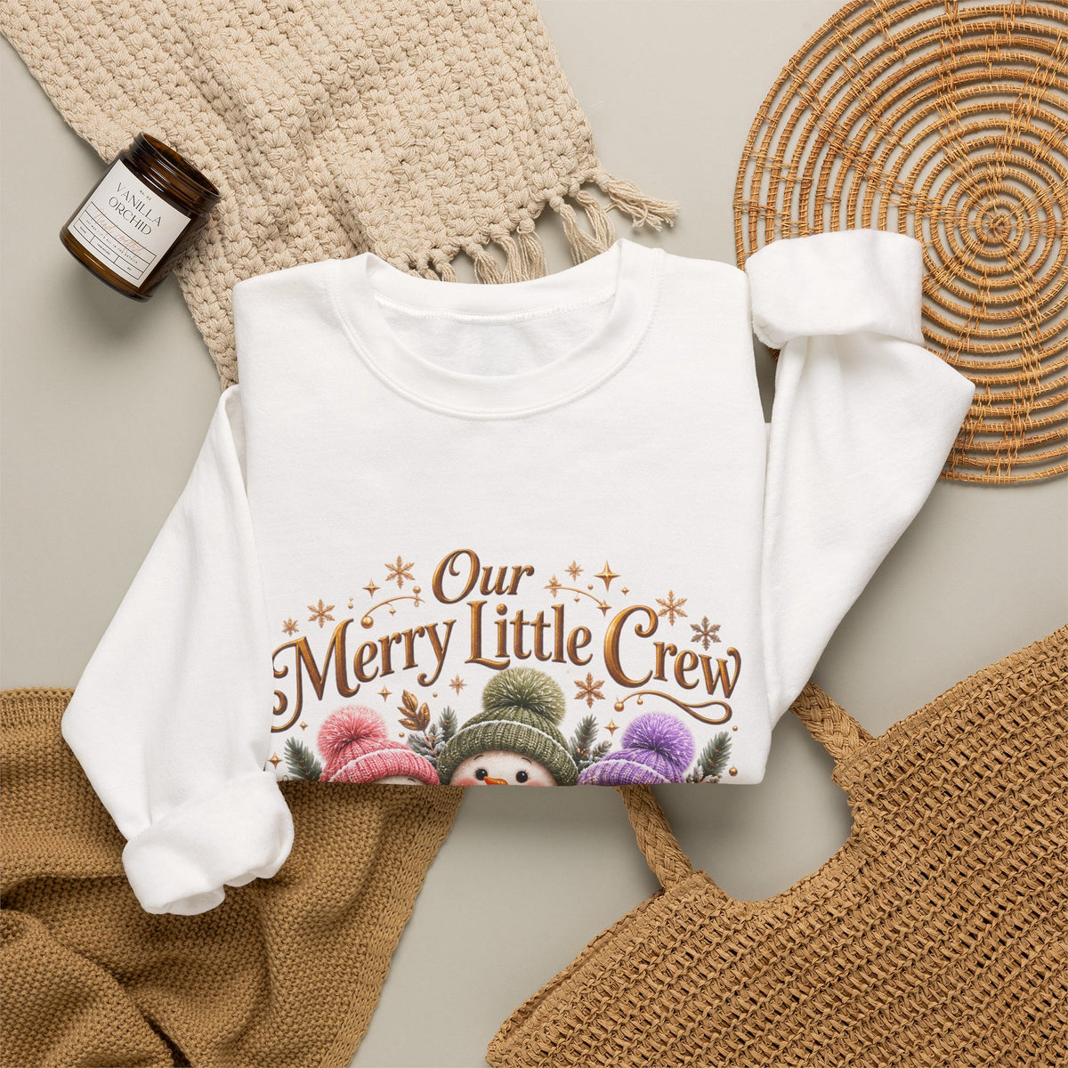 Personalized Snowman Christmas Sweatshirt – Our Merry Little Crew – Custom Kids Names