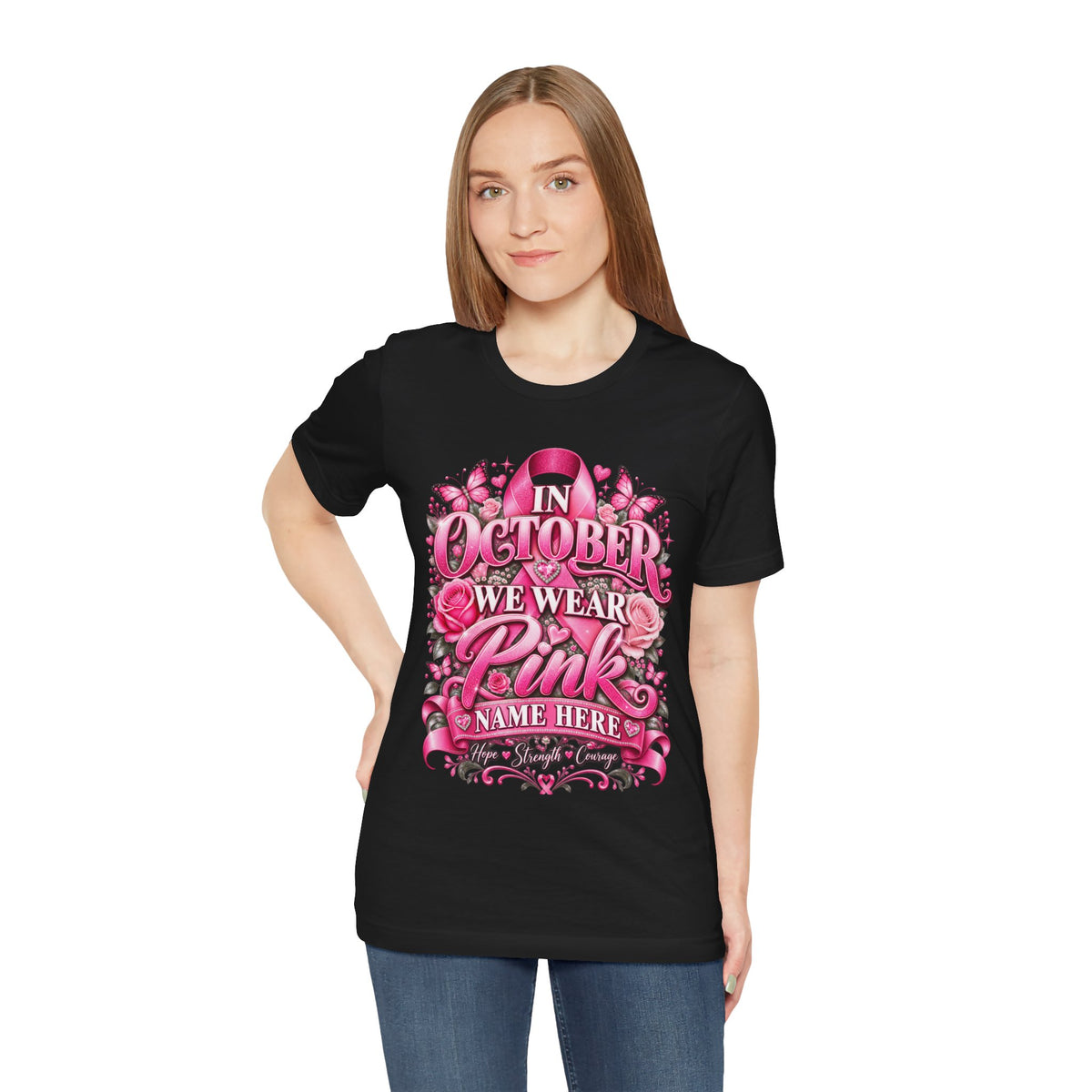 Breast Cancer Awareness T-Shirt – "In October We Wear Pink" Personalized Tee