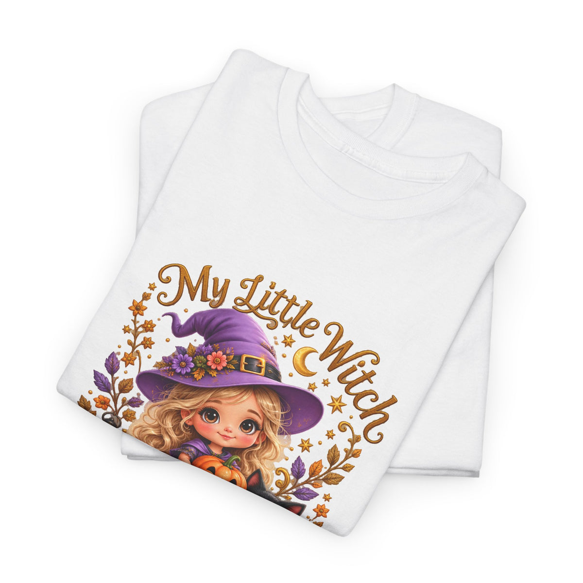 Personalized Little Witch Halloween Shirt – Custom Name Tee – Cute Witch and Black Cat Design