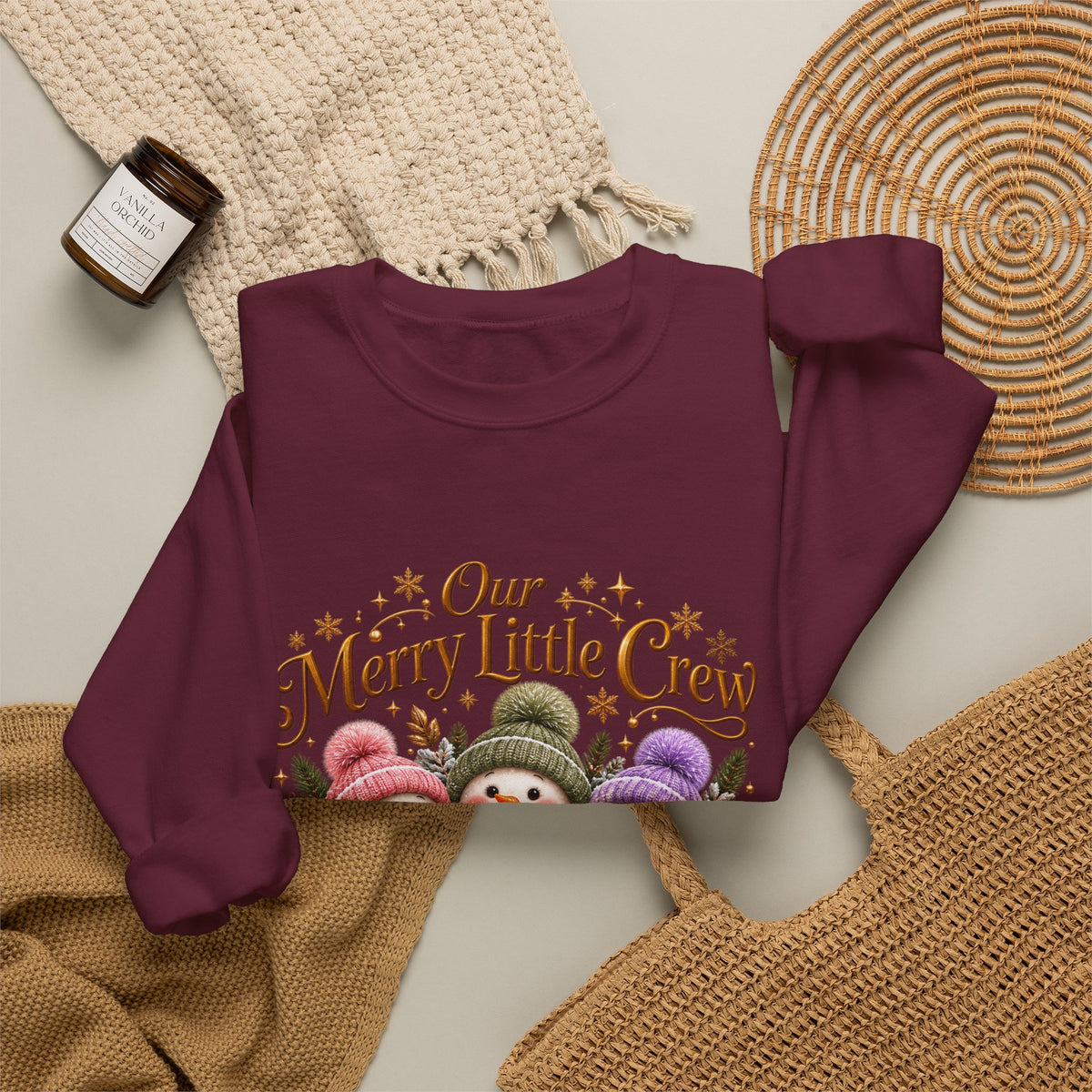 Personalized Snowman Christmas Sweatshirt – Our Merry Little Crew – Custom Kids Names