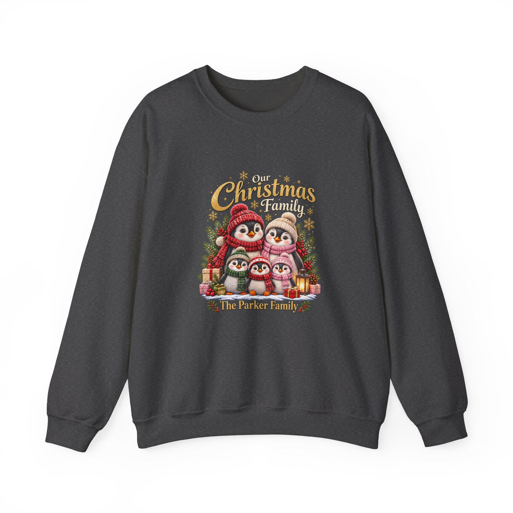 Personalized Penguin Family Christmas Sweatshirt – Custom Family Name Holiday Gift
