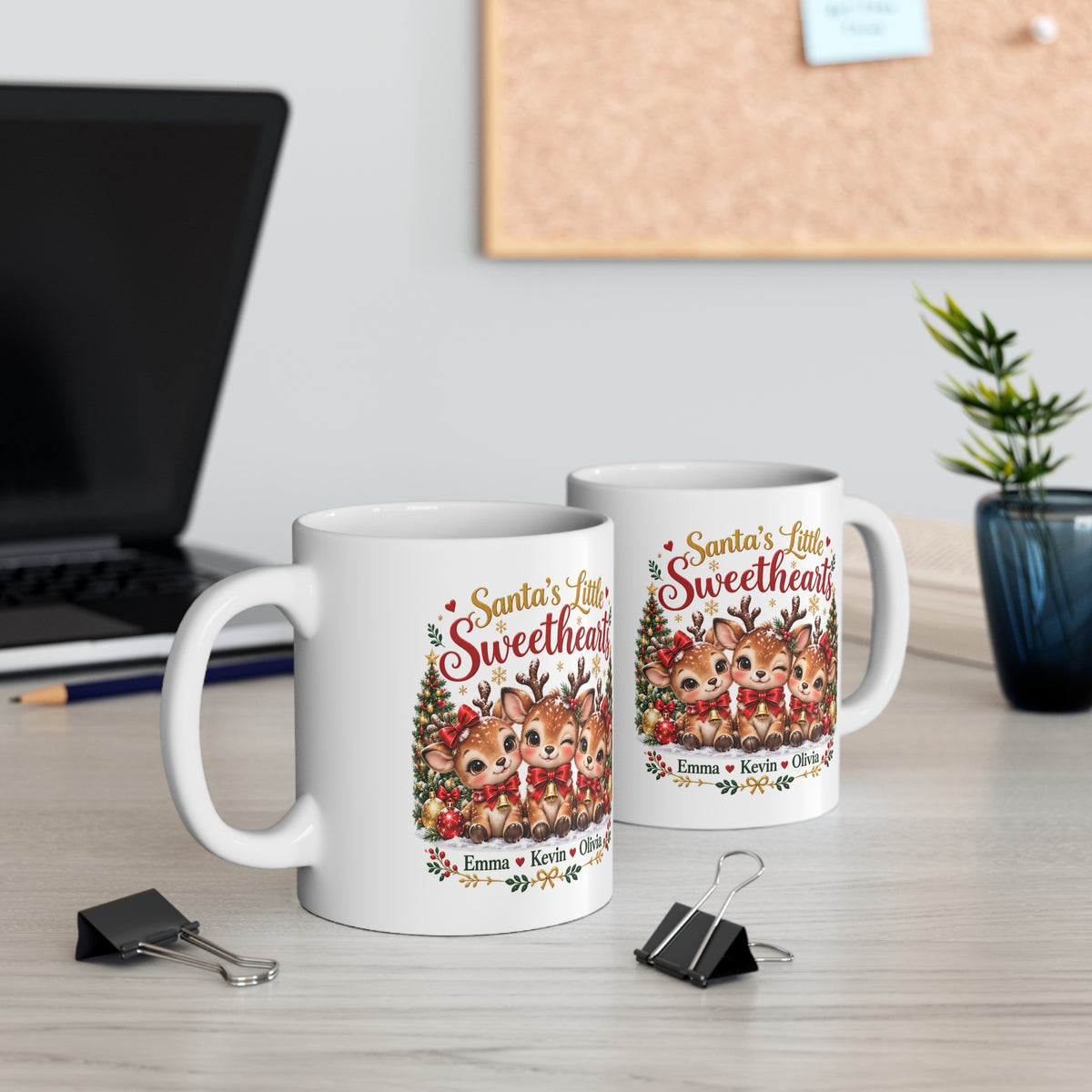 Santa’s Little Sweethearts Personalized Christmas Mug – Custom Reindeer Gift, 11oz