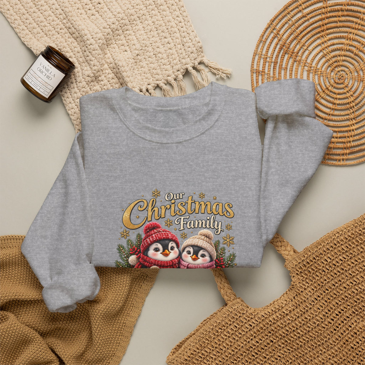 Personalized Penguin Family Christmas Sweatshirt – Custom Family Name Holiday Gift