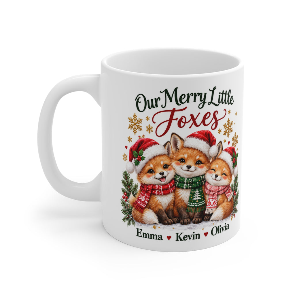 Our Merry Little Foxes Personalized Christmas Mug – Custom Fox Gift, 11oz