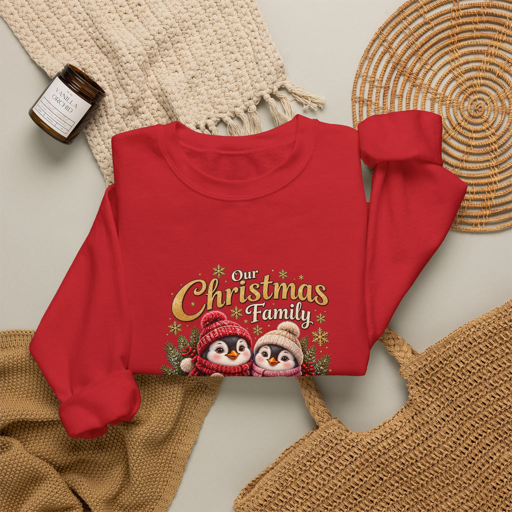 Personalized Penguin Family Christmas Sweatshirt – Custom Family Name Holiday Gift