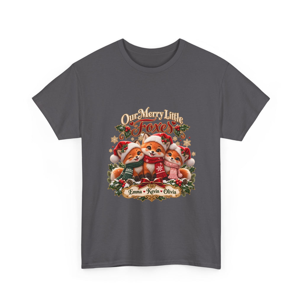 Personalized Christmas Fox Family Shirt – Custom Kids Names Holiday Mom Gift