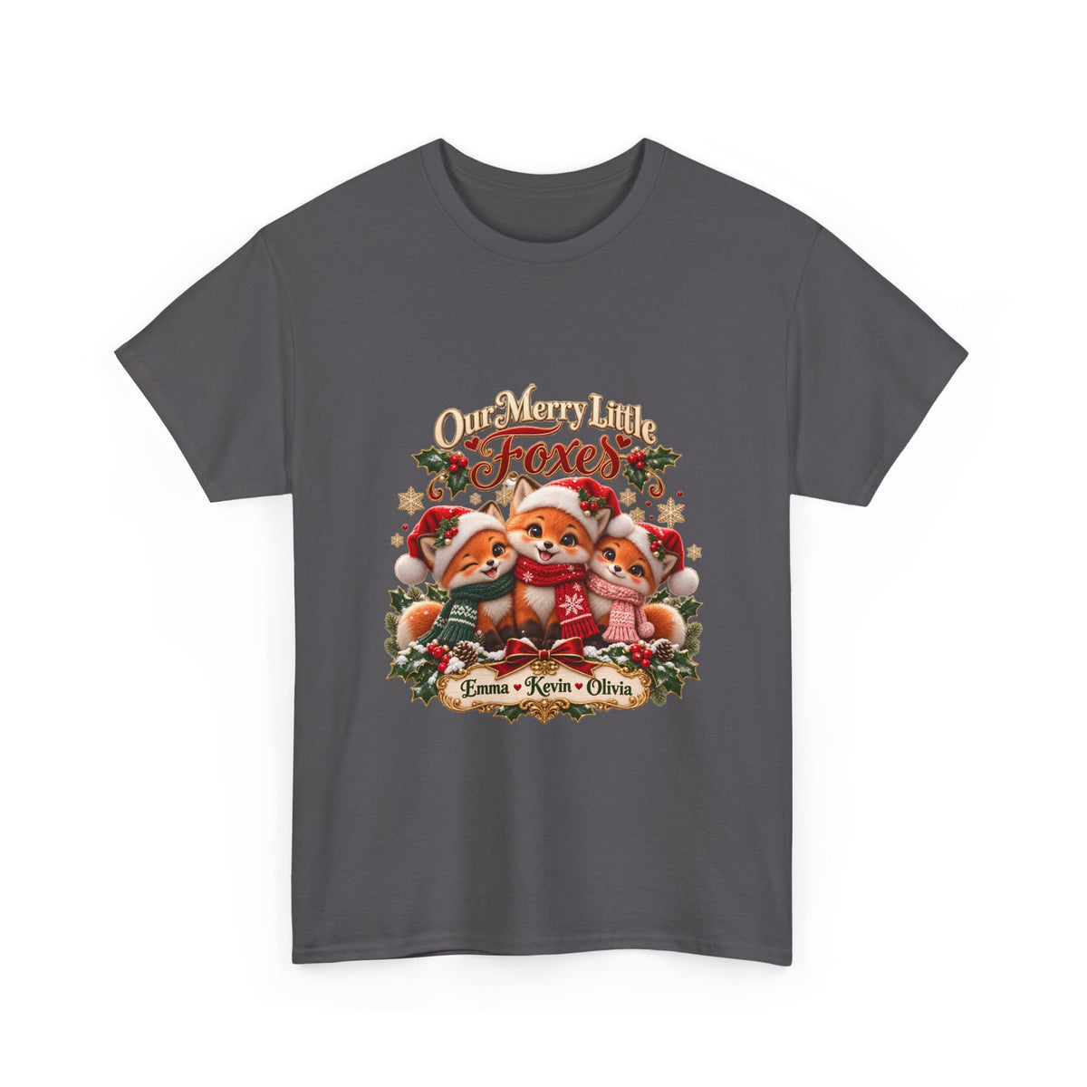 Personalized Christmas Fox Family Shirt – Custom Kids Names Holiday Mom Gift