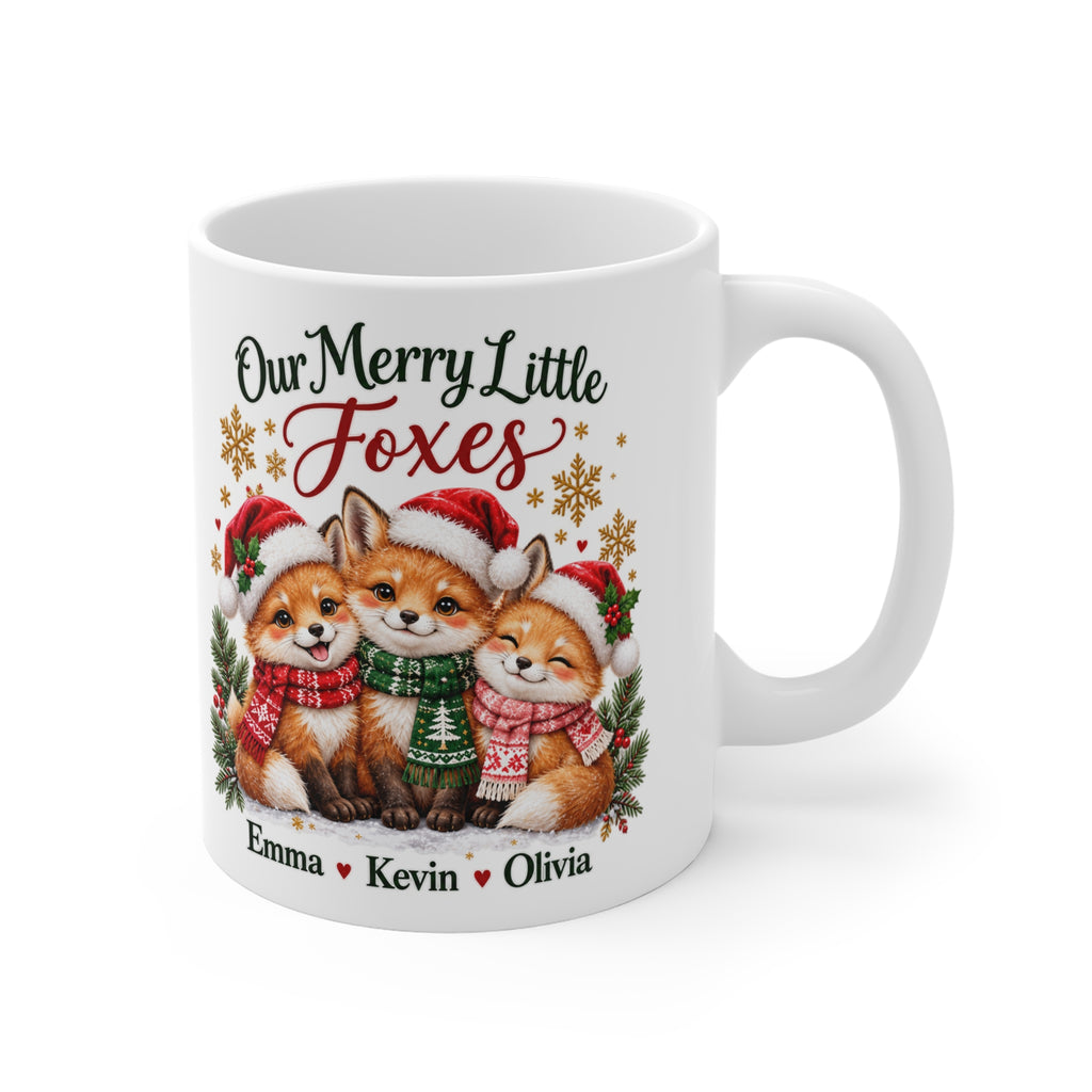 Our Merry Little Foxes Personalized Christmas Mug – Custom Fox Gift, 11oz