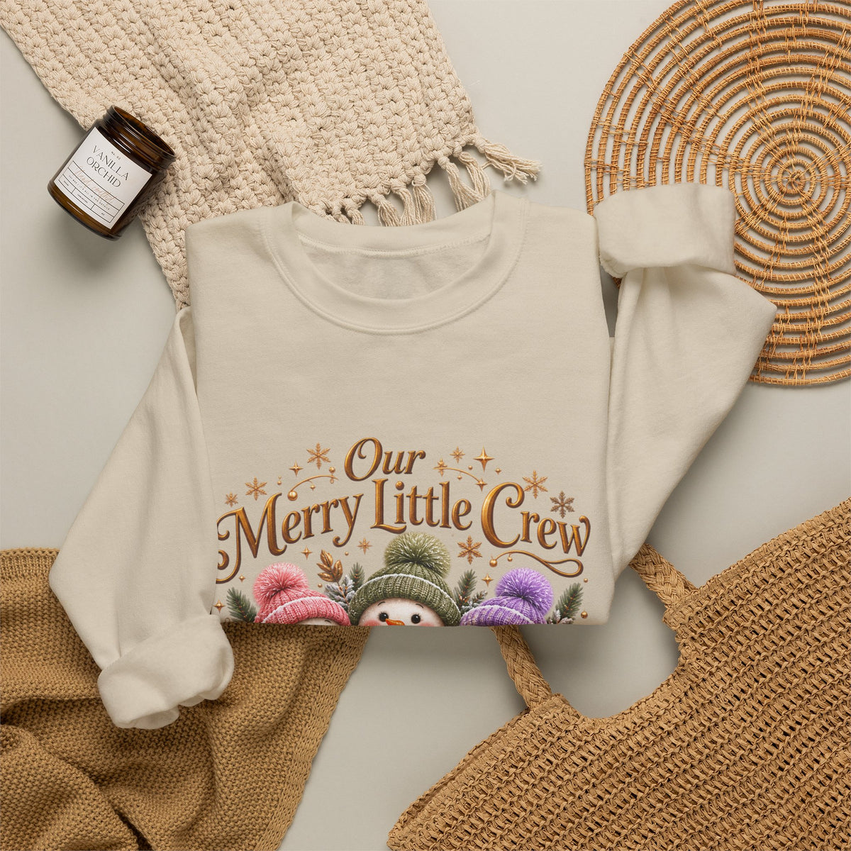 Personalized Snowman Christmas Sweatshirt – Our Merry Little Crew – Custom Kids Names
