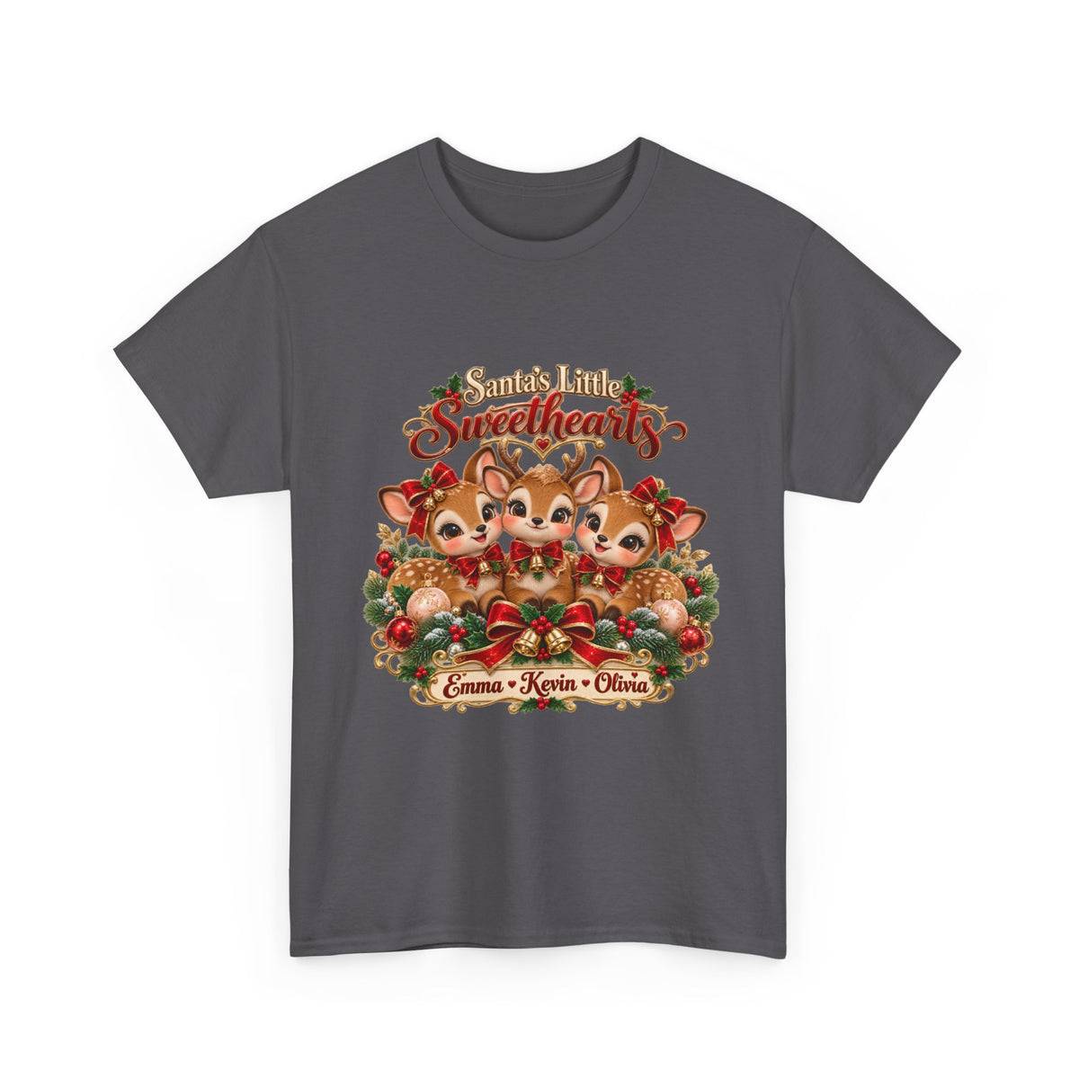 Personalized Christmas Reindeer Shirt – Santa’s Little Sweethearts Custom Kids Names