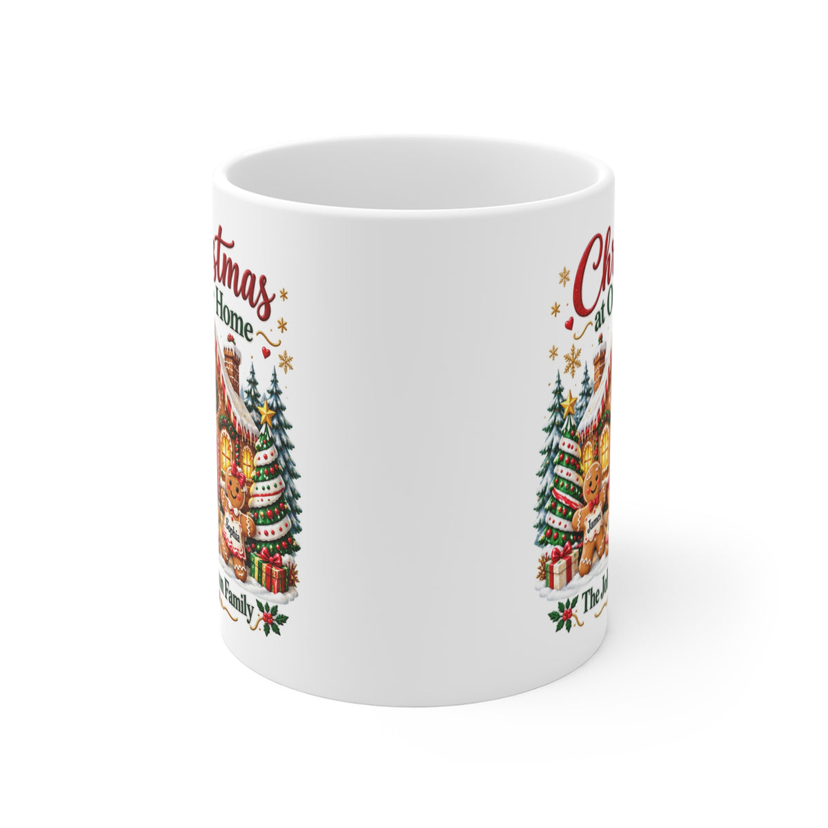 Christmas at Our Home Personalized Christmas Mug – Custom Gingerbread Family Gift, 11oz