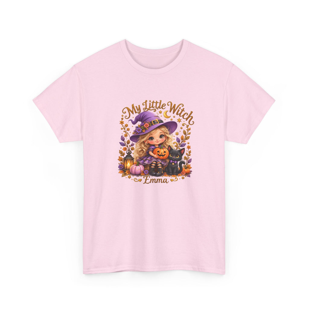Personalized Little Witch Halloween Shirt – Custom Name Tee – Cute Witch and Black Cat Design