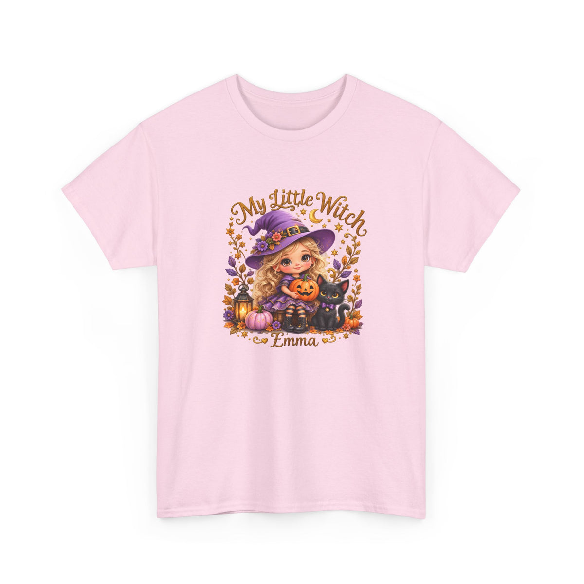 Personalized Little Witch Halloween Shirt – Custom Name Tee – Cute Witch and Black Cat Design