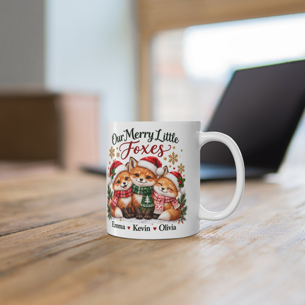 Our Merry Little Foxes Personalized Christmas Mug – Custom Fox Gift, 11oz