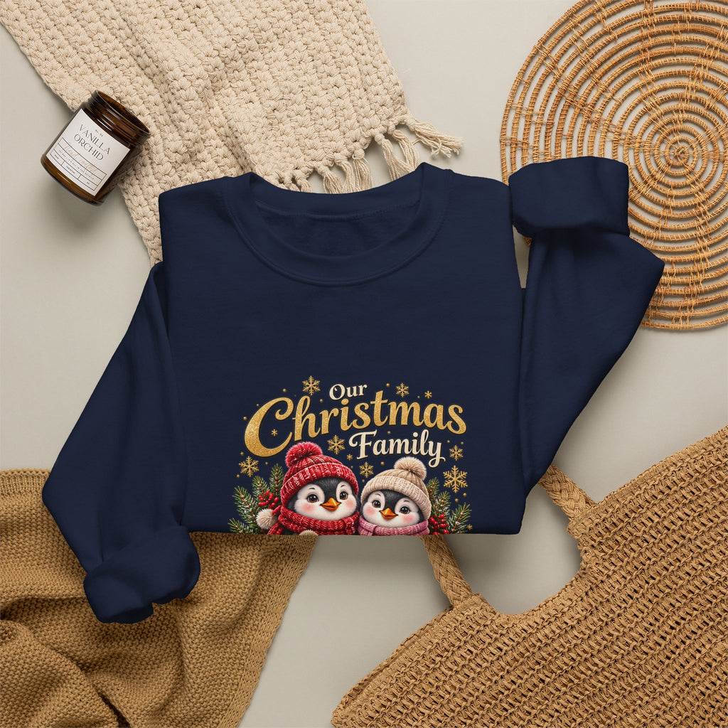 Personalized Penguin Family Christmas Sweatshirt – Custom Family Name Holiday Gift