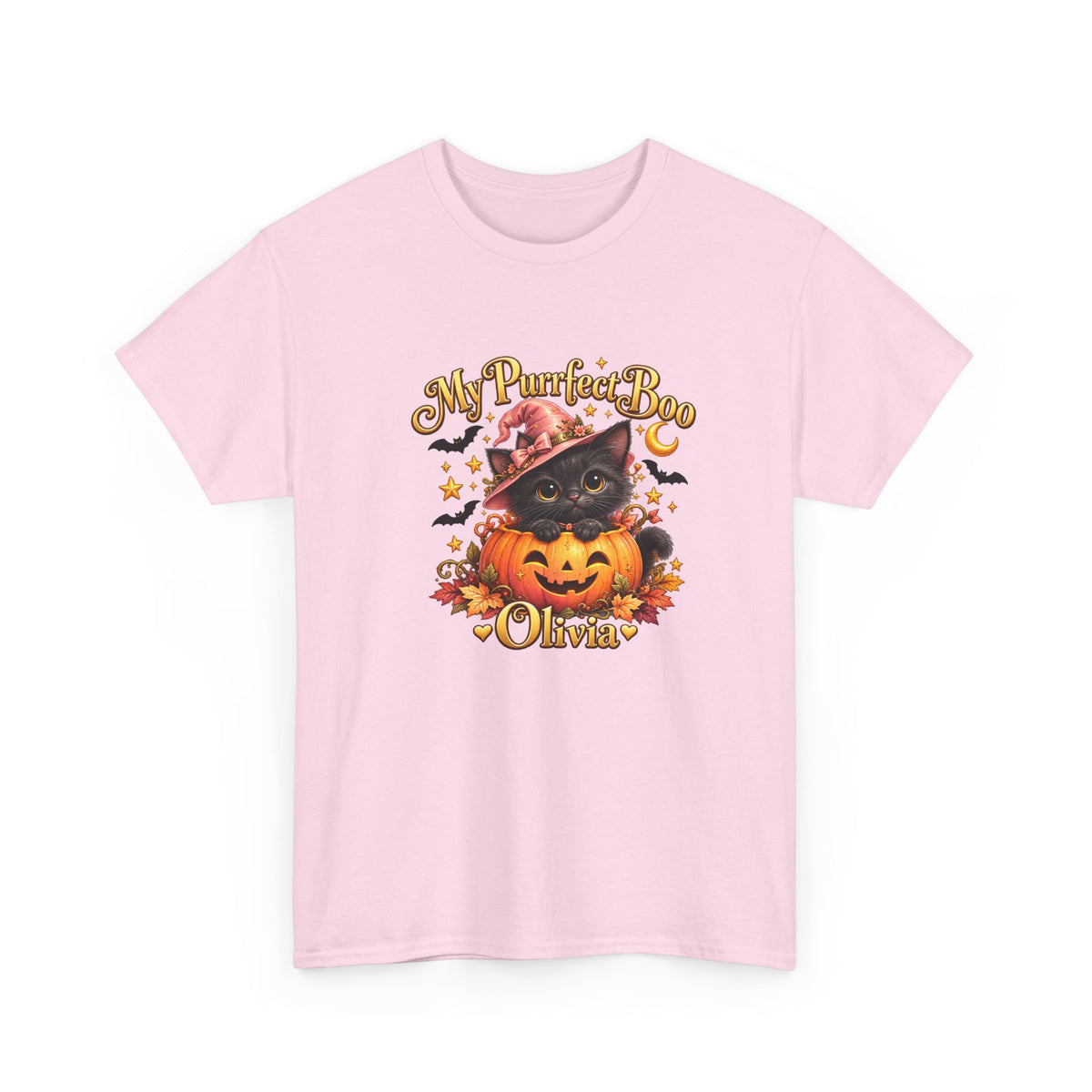 Personalized Black Cat Halloween Shirt – Custom Name Pumpkin Tee – Cute Cat Lover Gift
