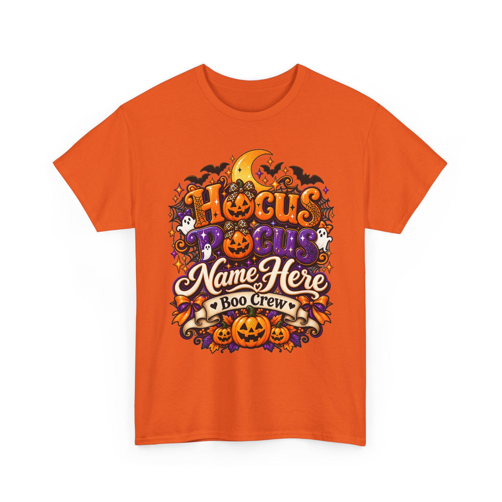 Hocus Pocus Personalized Halloween Tee — "Name Here" Boo Crew Pumpkin Shirt
