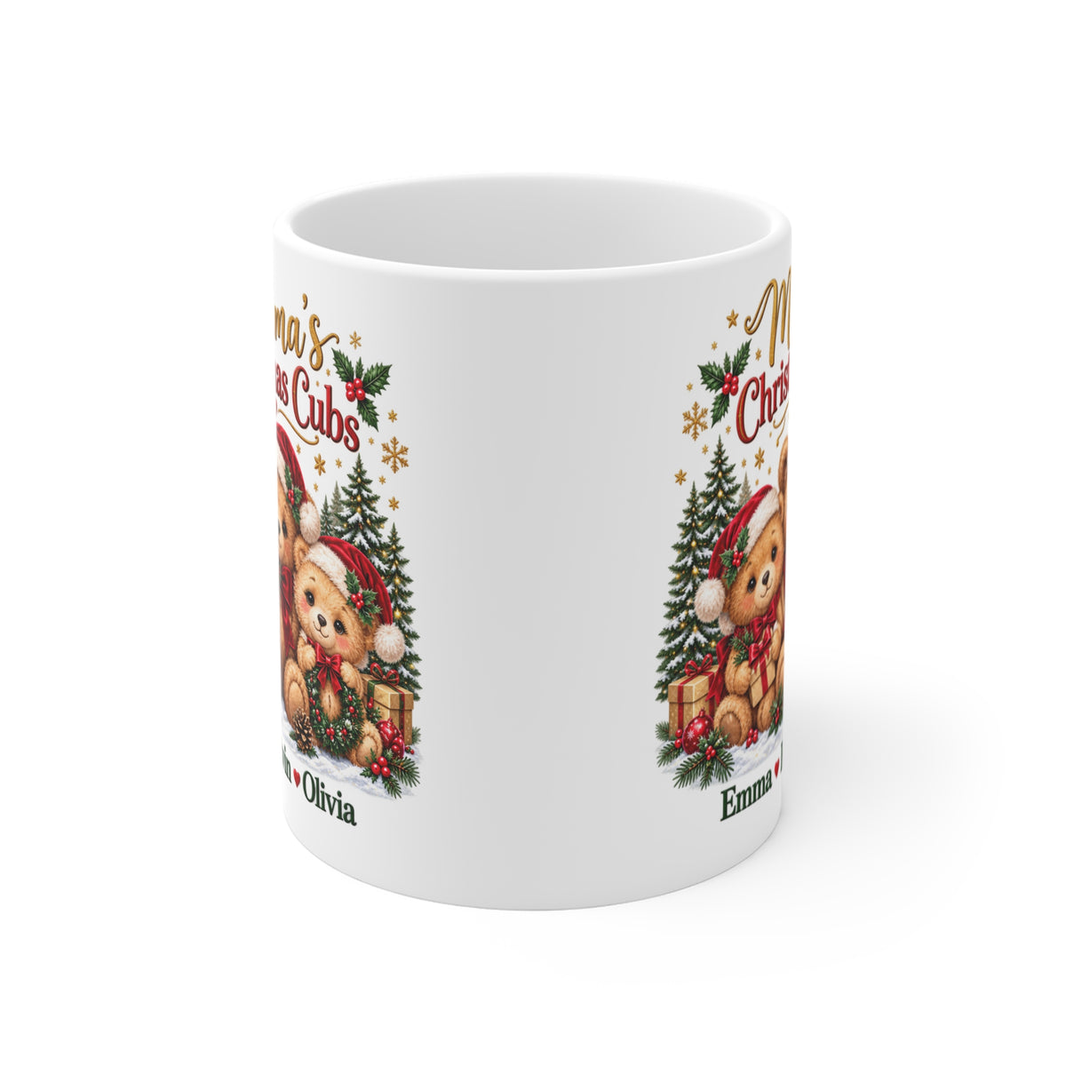 Mama’s Christmas Cubs Personalized Christmas Mug – Custom Teddy Bear Gift, 11oz