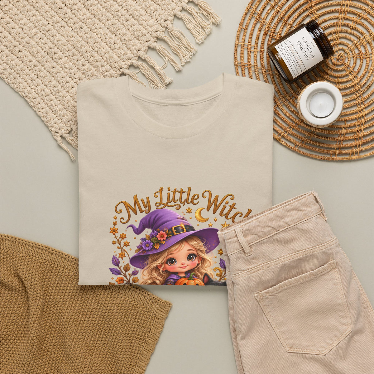 Personalized Little Witch Halloween Shirt – Custom Name Tee – Cute Witch and Black Cat Design