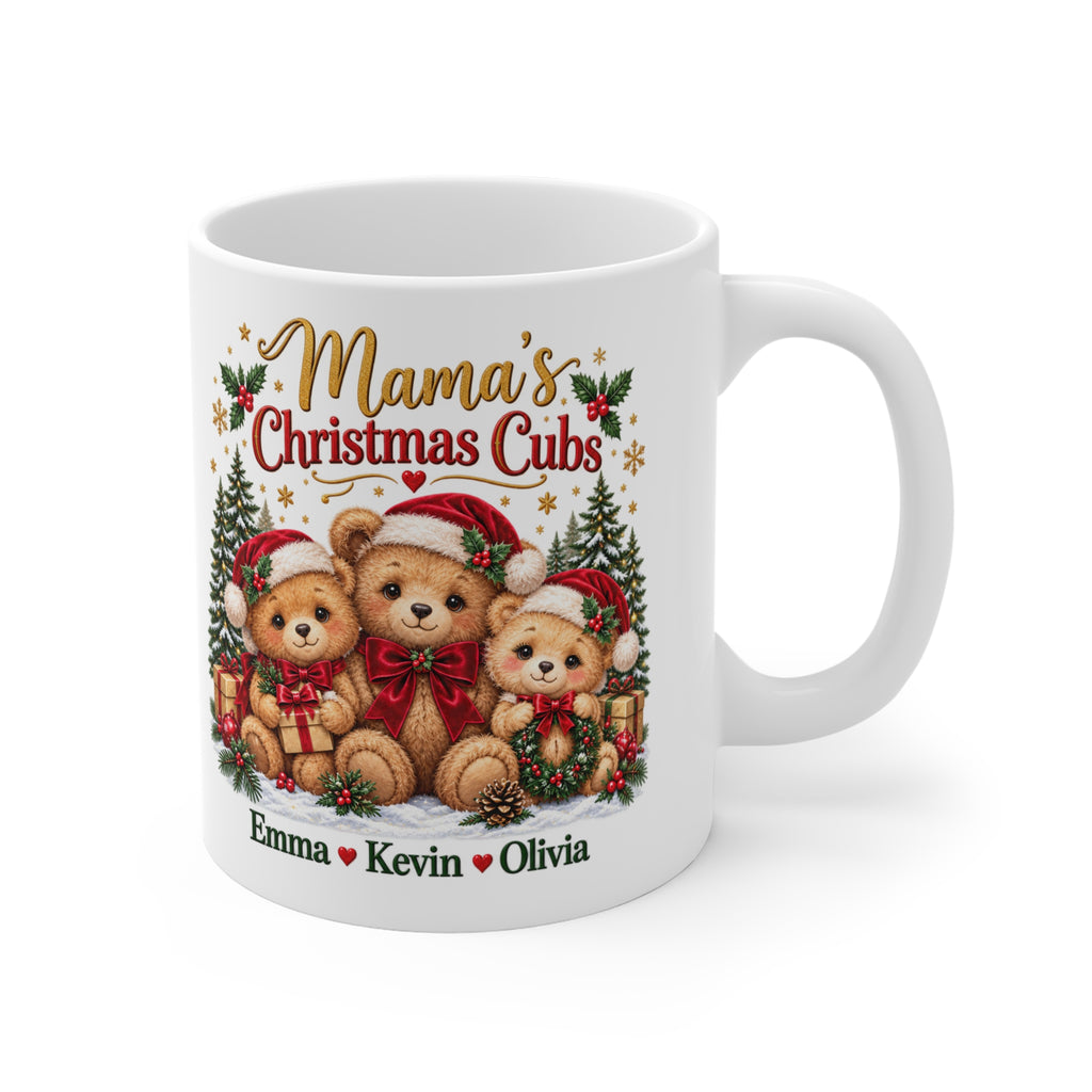Mama’s Christmas Cubs Personalized Christmas Mug – Custom Teddy Bear Gift, 11oz