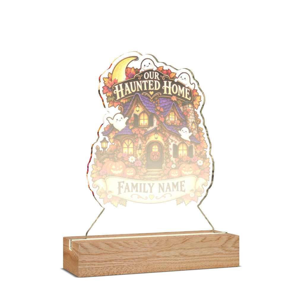 Our Haunted Home Personalized Halloween Acrylic Night Light – Custom Family Name