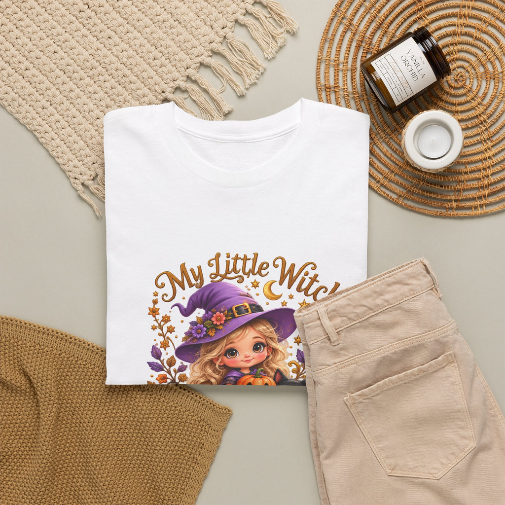 Personalized Little Witch Halloween Shirt – Custom Name Tee – Cute Witch and Black Cat Design