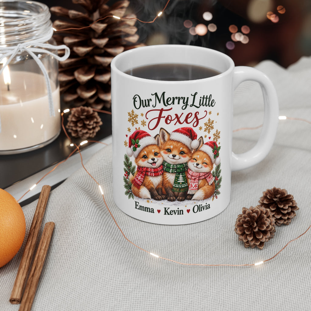 Our Merry Little Foxes Personalized Christmas Mug – Custom Fox Gift, 11oz