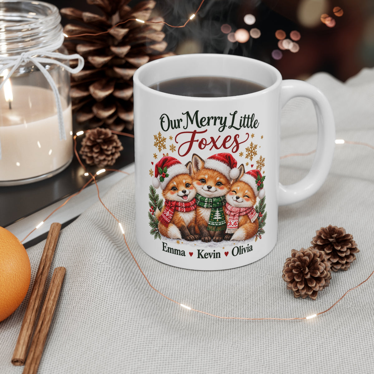 Our Merry Little Foxes Personalized Christmas Mug – Custom Fox Gift, 11oz