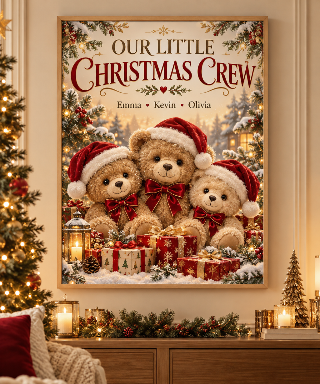 Personalized Christmas wall art lifestyle mockup — OUR LITTLE CHRISTMAS CREW