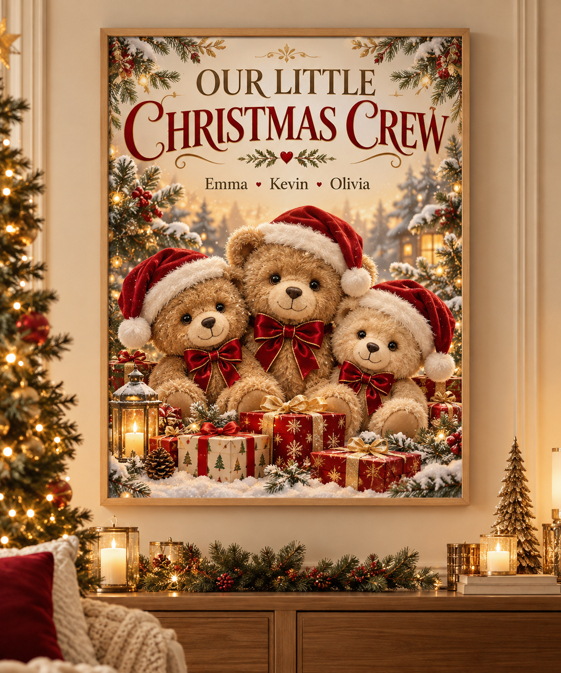 Personalized Christmas wall art lifestyle mockup — OUR LITTLE CHRISTMAS CREW