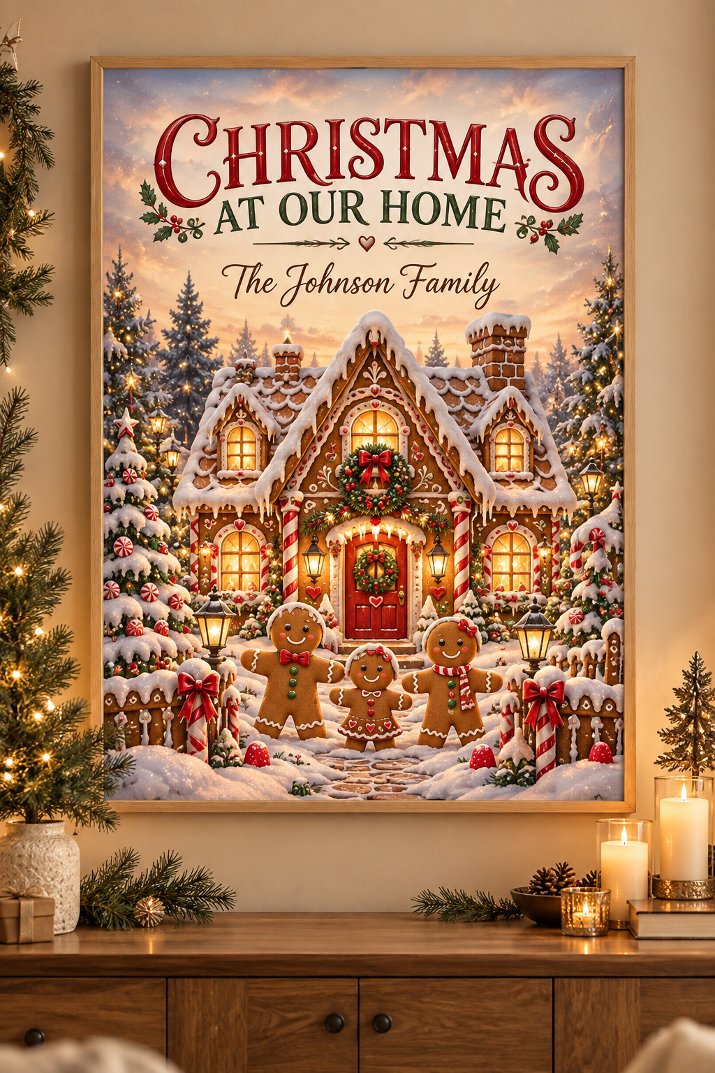 Personalized Christmas wall art lifestyle mockup — CHRISTMAS AT OUR HOME