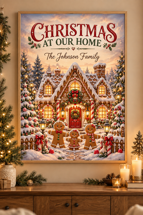 Personalized Christmas wall art lifestyle mockup — CHRISTMAS AT OUR HOME