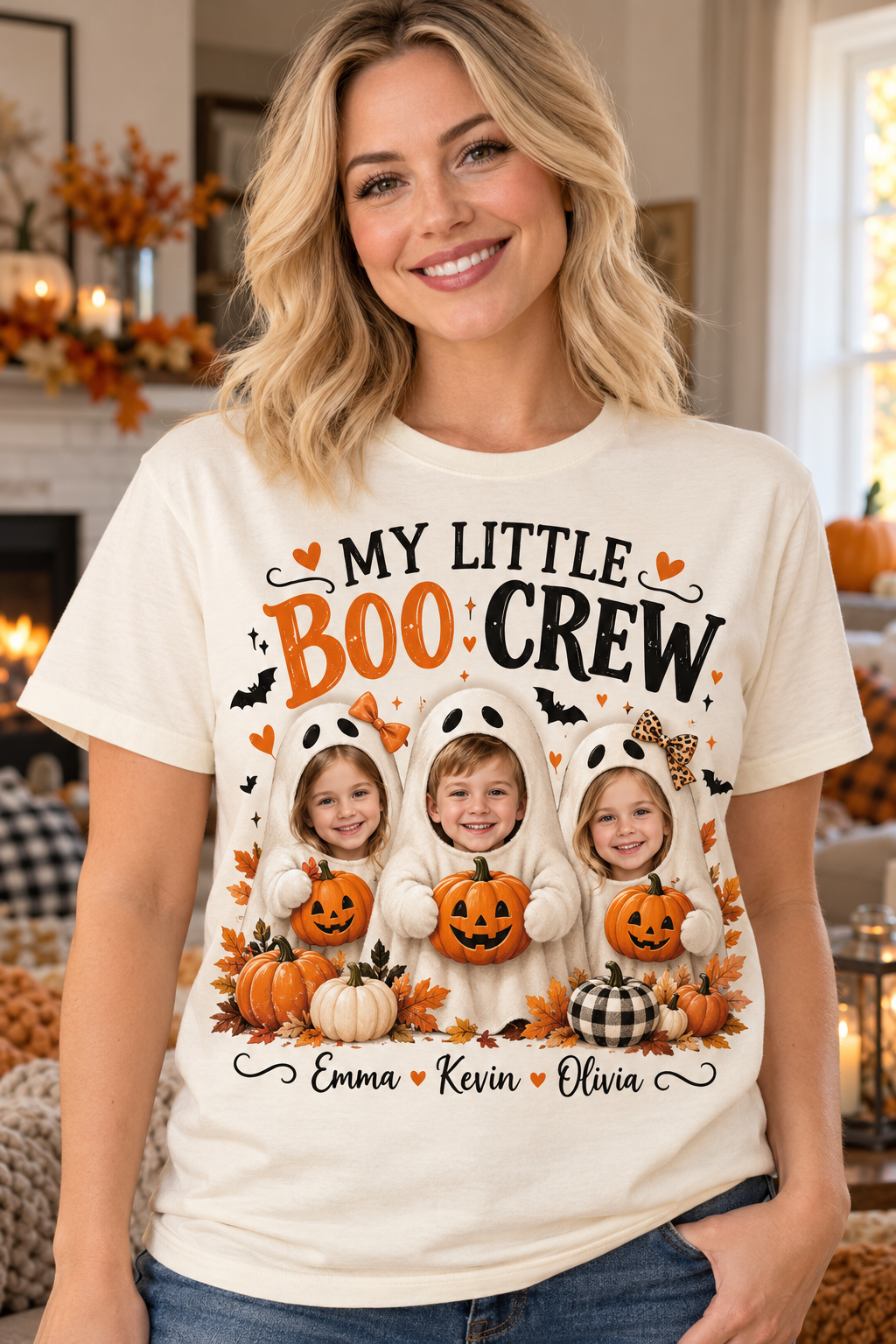 Custom child photos Halloween family shirt — MY LITTLE BOO CREW