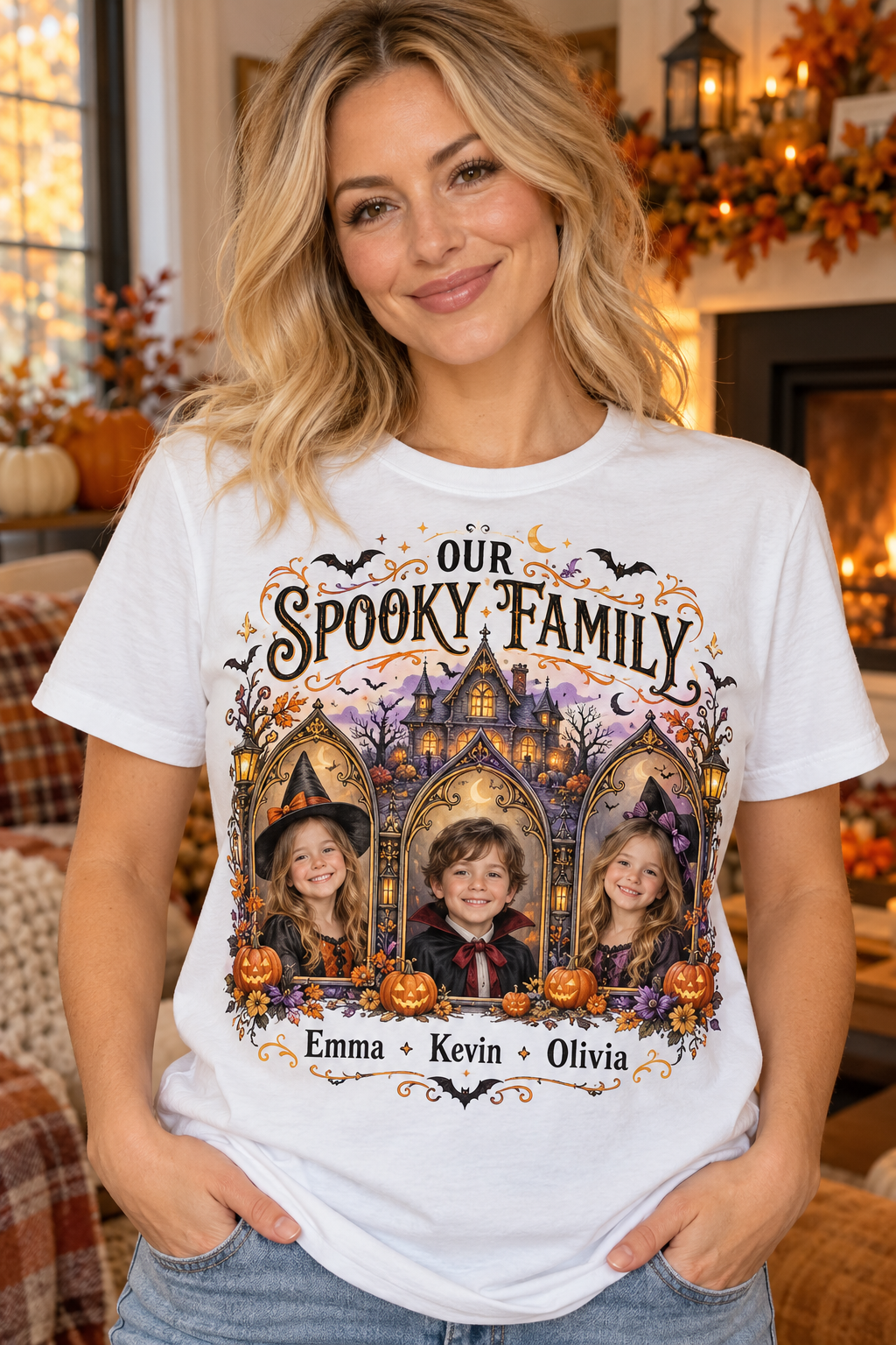 Custom child photos Halloween family shirt — OUR SPOOKY FAMILY