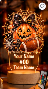 Personalized Halloween Pumpkin Bow LED Lamp – Custom Name & Number