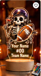 Personalized Halloween Skeleton Player LED Lamp – Custom Name Number & Team